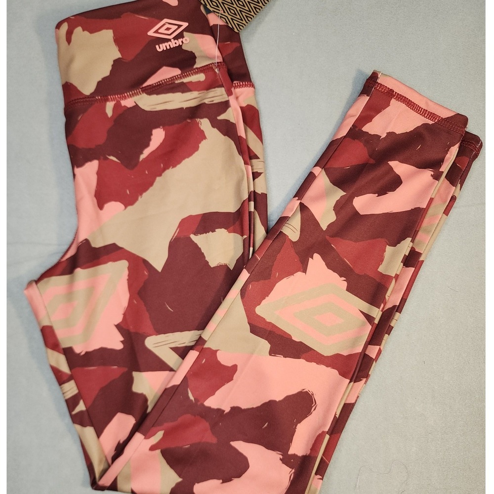 Umbro Leggings Kids Size Medium Burgundy Pink Camo NEW High Waisted Athletic